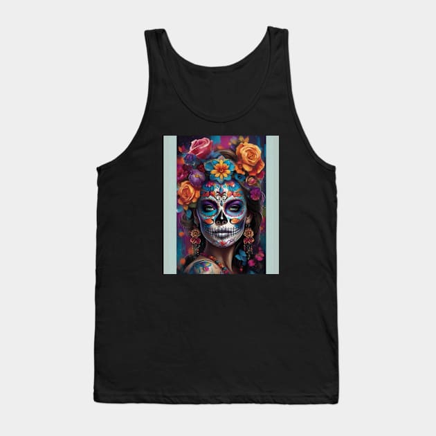 Woman in Stunning Sugar Skull Makeup Tank Top by ImaginativeInkPOD